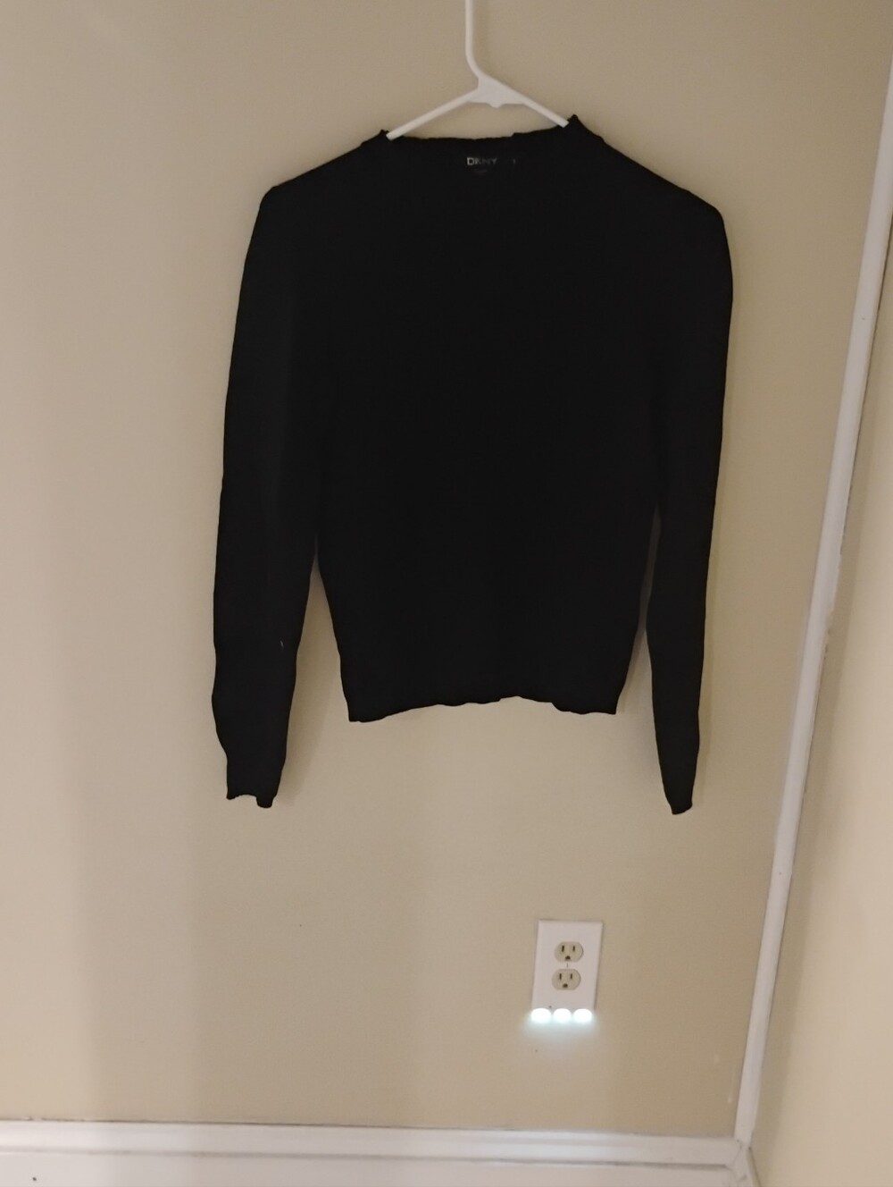 DKNY Womens Black Mock Neck Lightweight Wool Blend Long Sleeve Sweater Sz S